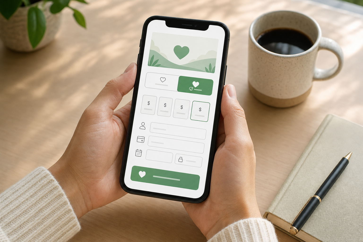 Mobile donation form with prominent monthly giving toggle