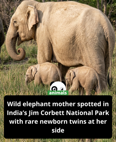 733. Something super rare is walking through Corbett right now! A wild elephant with twin newborn ca.png