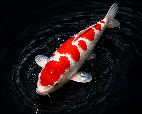 Koi swimming in dark water reflections.png