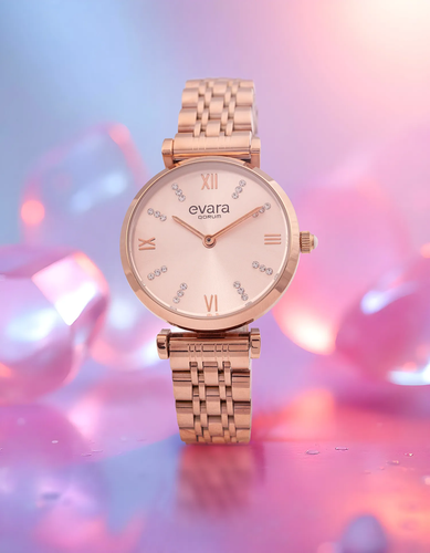 Qorum Evara Ladies Watch - Rose Gold Dial, Rose Gold plated Stainless Steel Strap.png