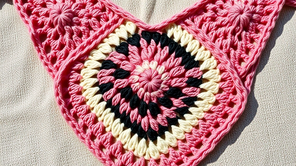 A hand-crocheted square motif rotated forty-five degrees to form a diamond.