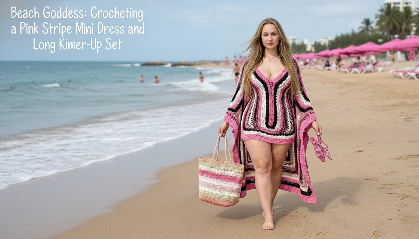 Beach Goddess: Crocheting a Pink Striped Mini Dress and Long Kimono Cover-Up Set