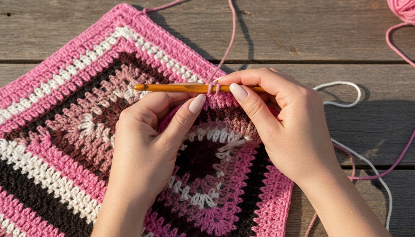Close-up of diagonal crochet stitches showing dynamic stretch.