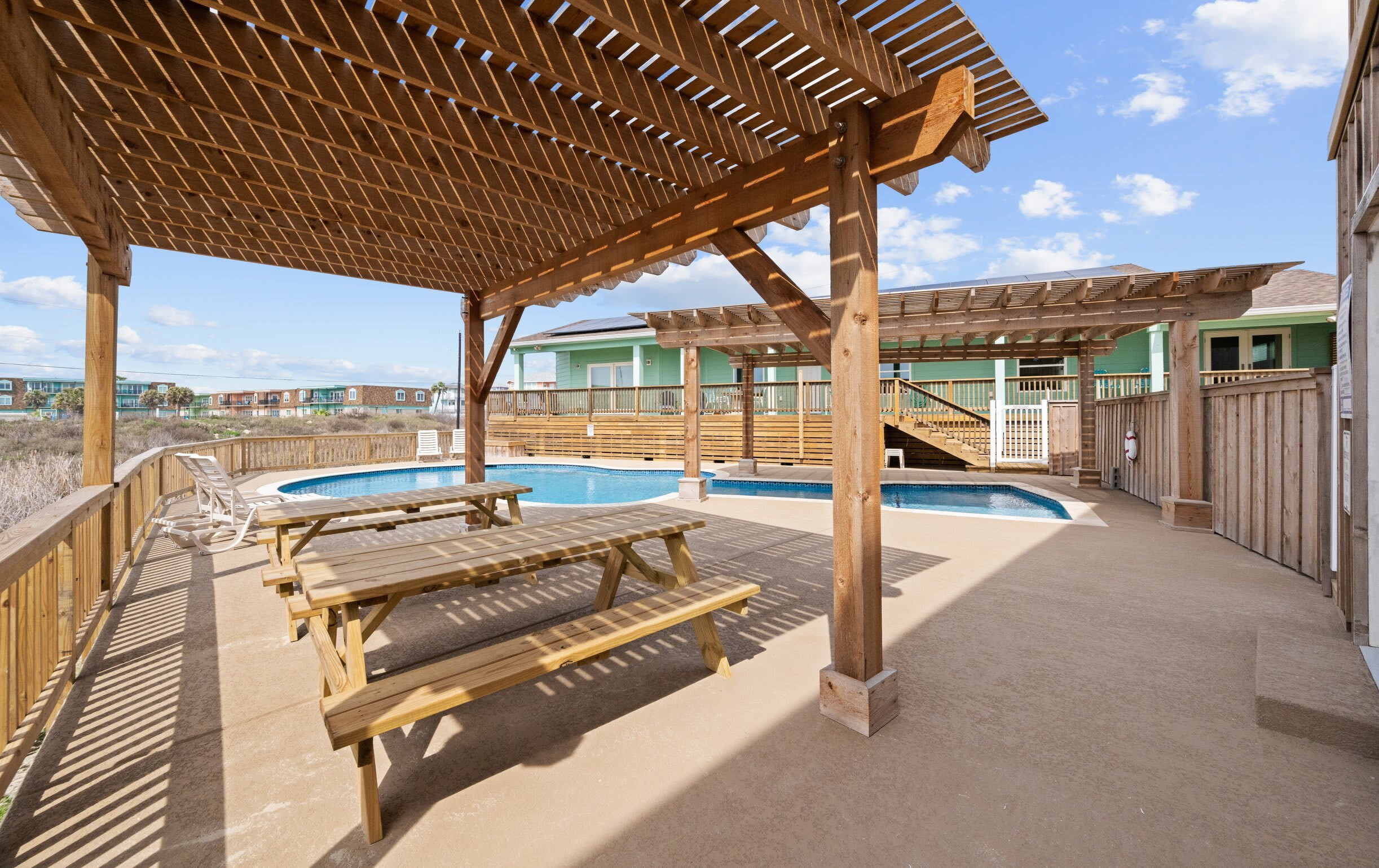 Pool Area — Pergola with Picnic Tables & Freeform Pool