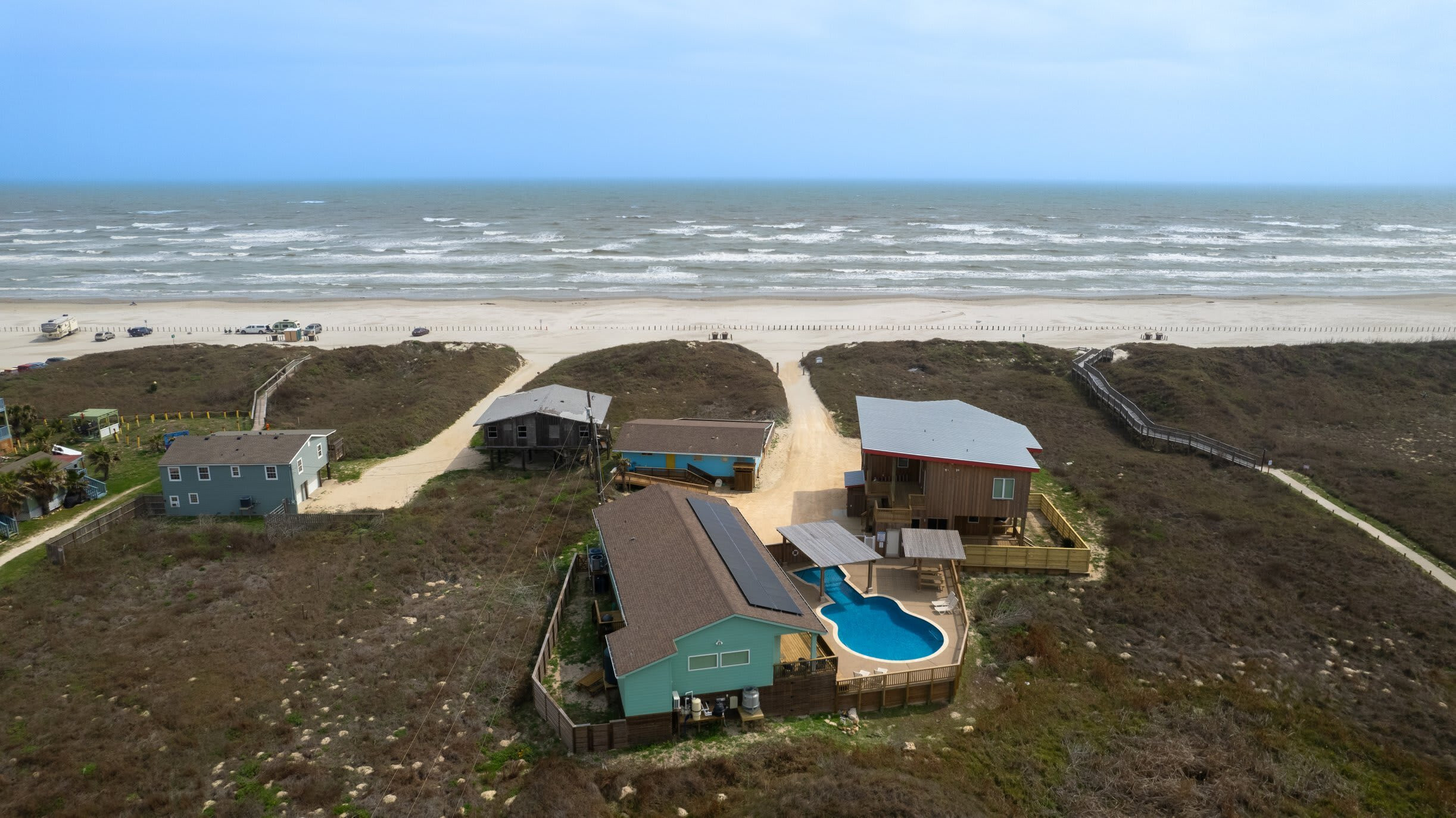 Aerial — Seaside Cottages, Private Pool & Beach Access Path