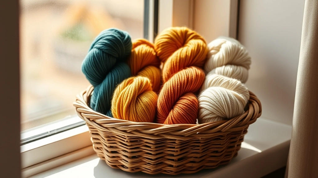Skeins of mercerized cotton yarn in teal, mustard, rust, and natural beige.