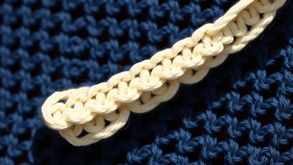 A close-up of a sturdy, non-stretch slip-stitch crochet cord used for dress straps.