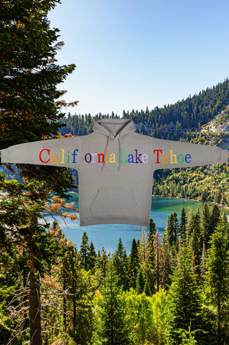 Rainbow Embroidered Lake Tahoe Hoodie – Cozy Heather Gray Sweatshirt for Everyday Style.png