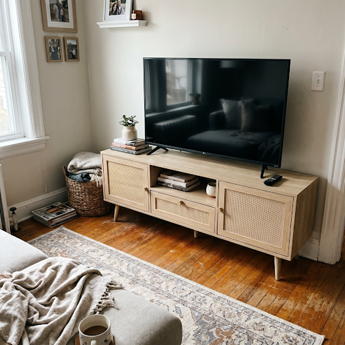 TV Entertainment Unit Option for Modern TV Area: Wovena Oak Rattan LED.png