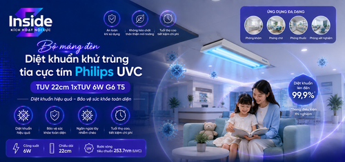 Bo den tia cuc tim diet khuan khu trung TUV Philips UVC 22cm TUV 6W G6 T5