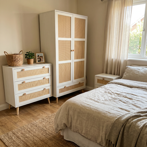 DHS White Bedroom Furniture Sets Option for Matching Wardrobe Drawer and Bedside Storage: Wovena Whi.png