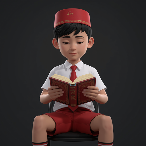 3D cinematic illustration of an Indonesian elementary school student character wearing a white shirt.png