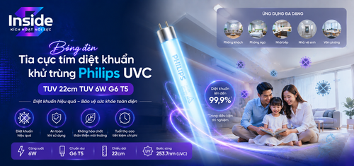 Bong den tia cuc tim diet khuan khu trung TUV Philips UVC 22cm TUV 6W G6 T5.png