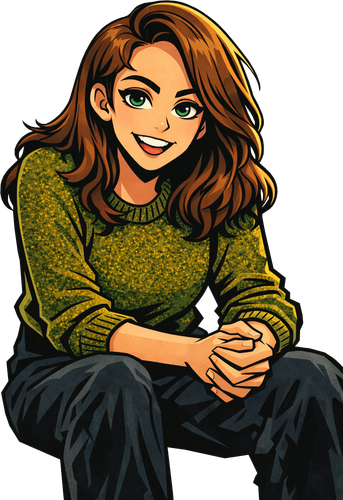 Confident woman on urban steps.png