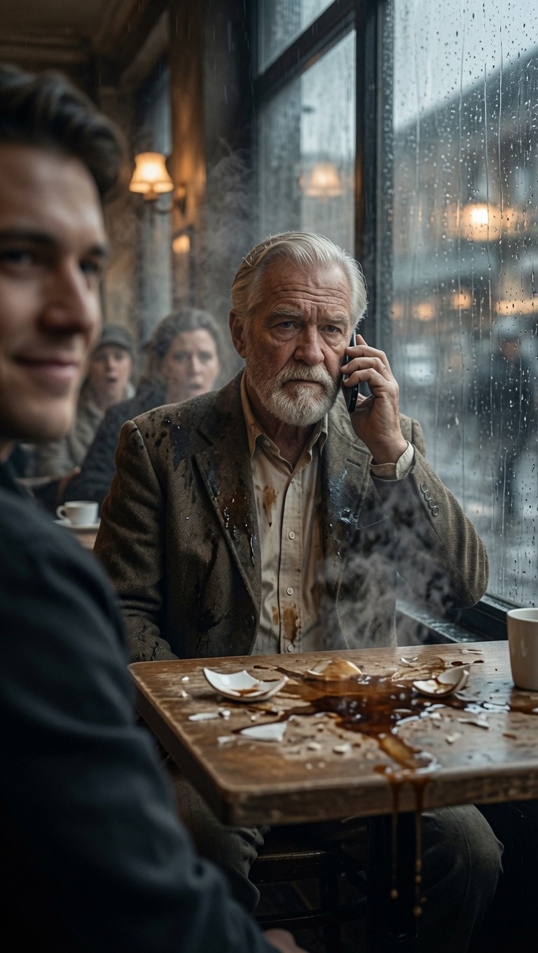 He Poured Coffee on the Wrong Old Man to Humiliate Him in the Cafe… But One Phone Call Made Everyone Freeze 😳🔥