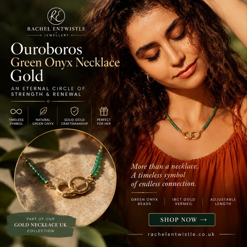 Gold Necklace UK Gift Idea with Green Onyx and Symbolic Design.jpg