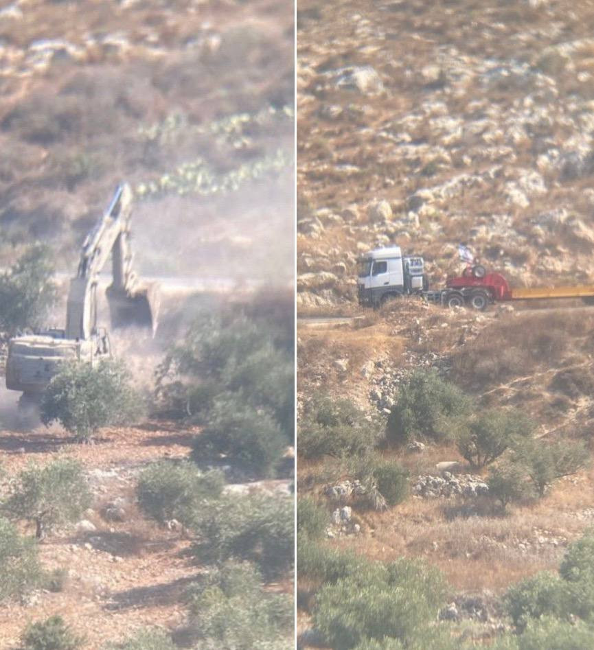 صور | جرافة لجيش الاحتلال تقوم بأعمال حفر على طريق التفافي زواتا غرب نابلس...