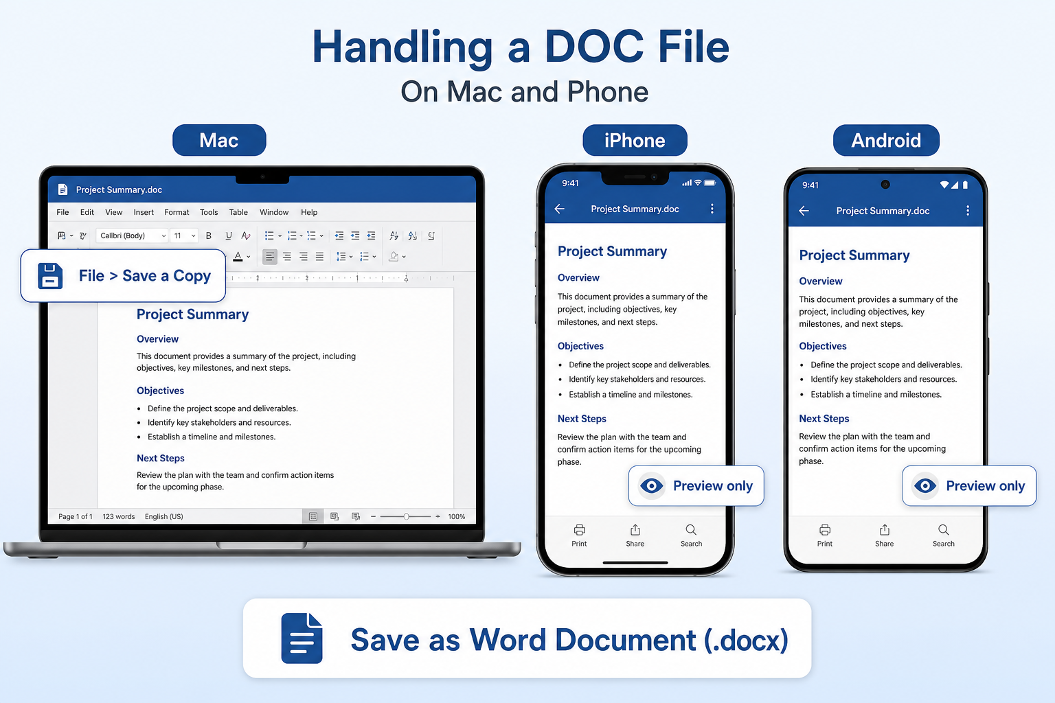 Buksan ang DOC sa Mac at phone