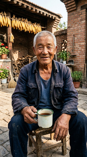 院中小憩 茶缸大爷.jpg