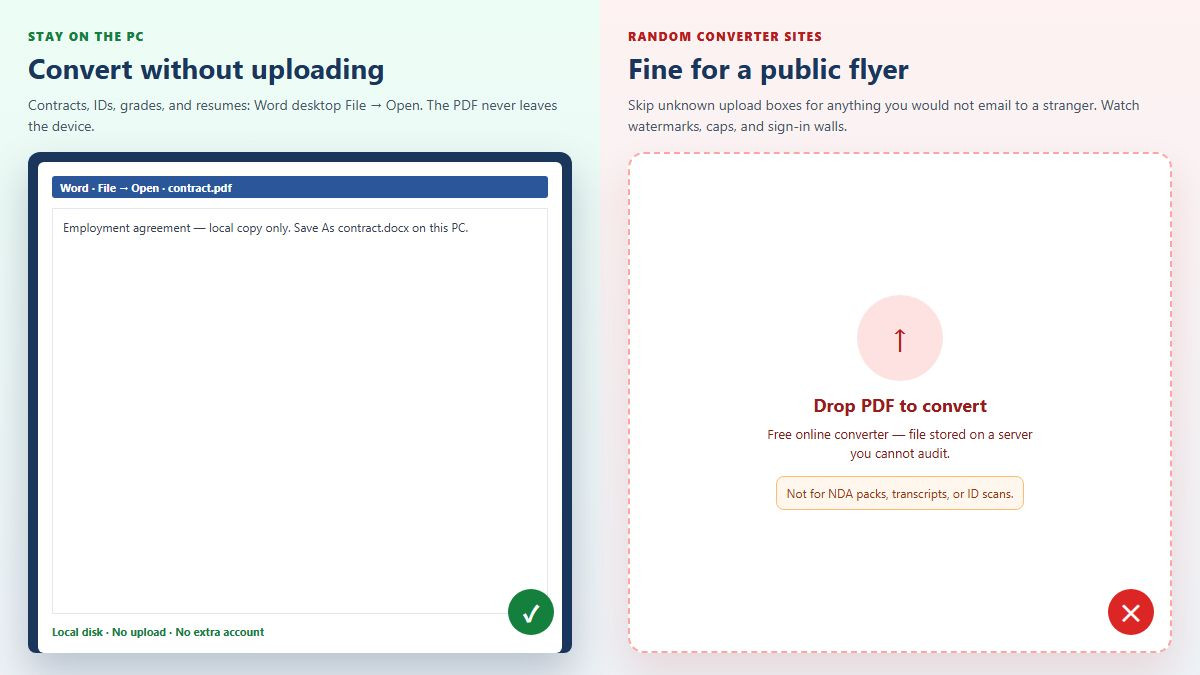 Stay local with Word File Open versus uploading PDFs to online converters