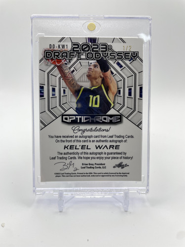 2022 23 Leaf Optichrome Kel'El Ware Draft Odyssey Red White Blue Prizm Rookie Auto 2 (2).1
