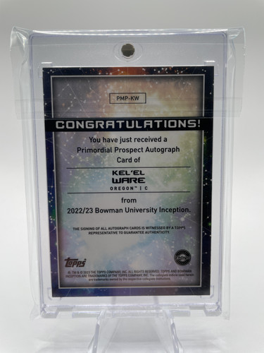 2022 23 Bowman University Inception Kel'El Ware Primordial Blue Rookie Auto 75 (2).1