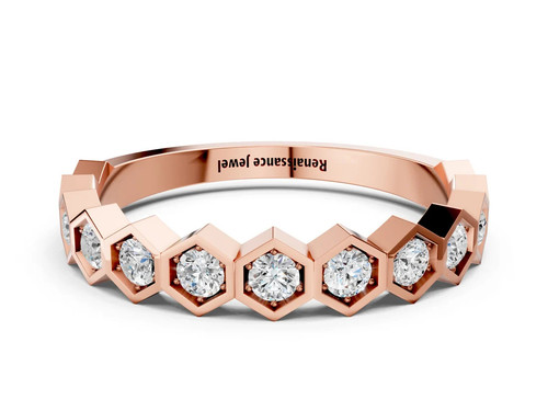 Rose Gold Hexagon Pave Diamond Eternity Band with Bezel Setting.jpg