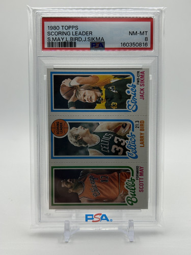 1980 Topps Larry Bird Scoring Leader Rookie #30 + Jack Sikma & Scott May PSA 8 (1).1