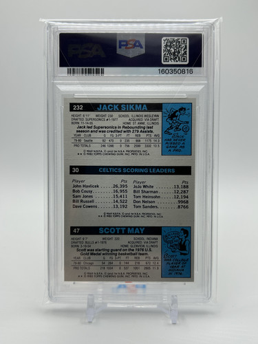 1980 Topps Larry Bird Scoring Leader Rookie #30 + Jack Sikma & Scott May PSA 8 (2).1