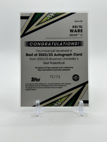 2022 23 Bowman University Best Kel'El Ware Gold Lava Refractor Auto 75 (2).1