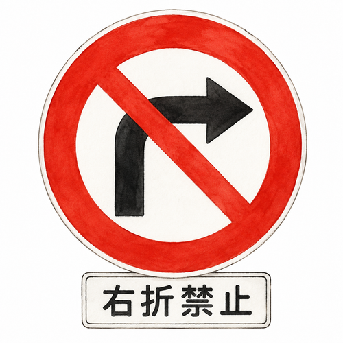 18. 右折禁止（うせつきんし）— dilarang belok kanan.png