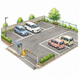 26. 駐車場（ちゅうしゃじょう）— tempat parkir