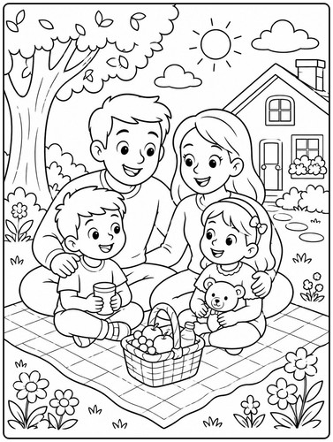 Coloriage Famille En Pique-Nique Dans Le Jardin.jpg