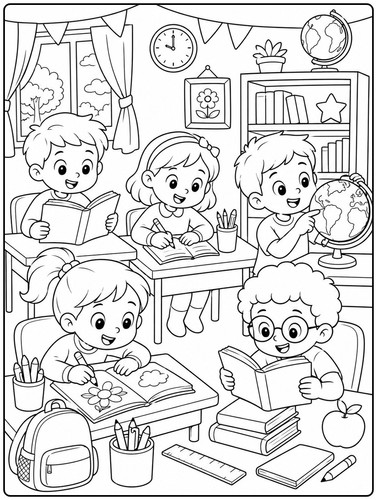 Coloriage D'Enfants Qui Apprennent En Classe.jpg