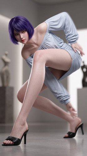 Woman in blue dress motion 202607121505.1