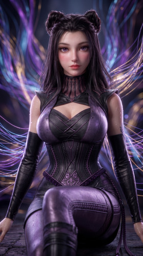 Woman in purple outfit close up 202607060141.1