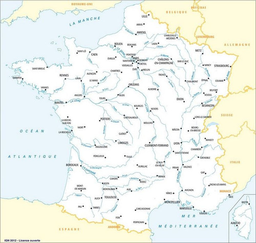 Carte des fleuves et rivières de France 5 grands fleuves, longueurs, débits, navigation.jpg