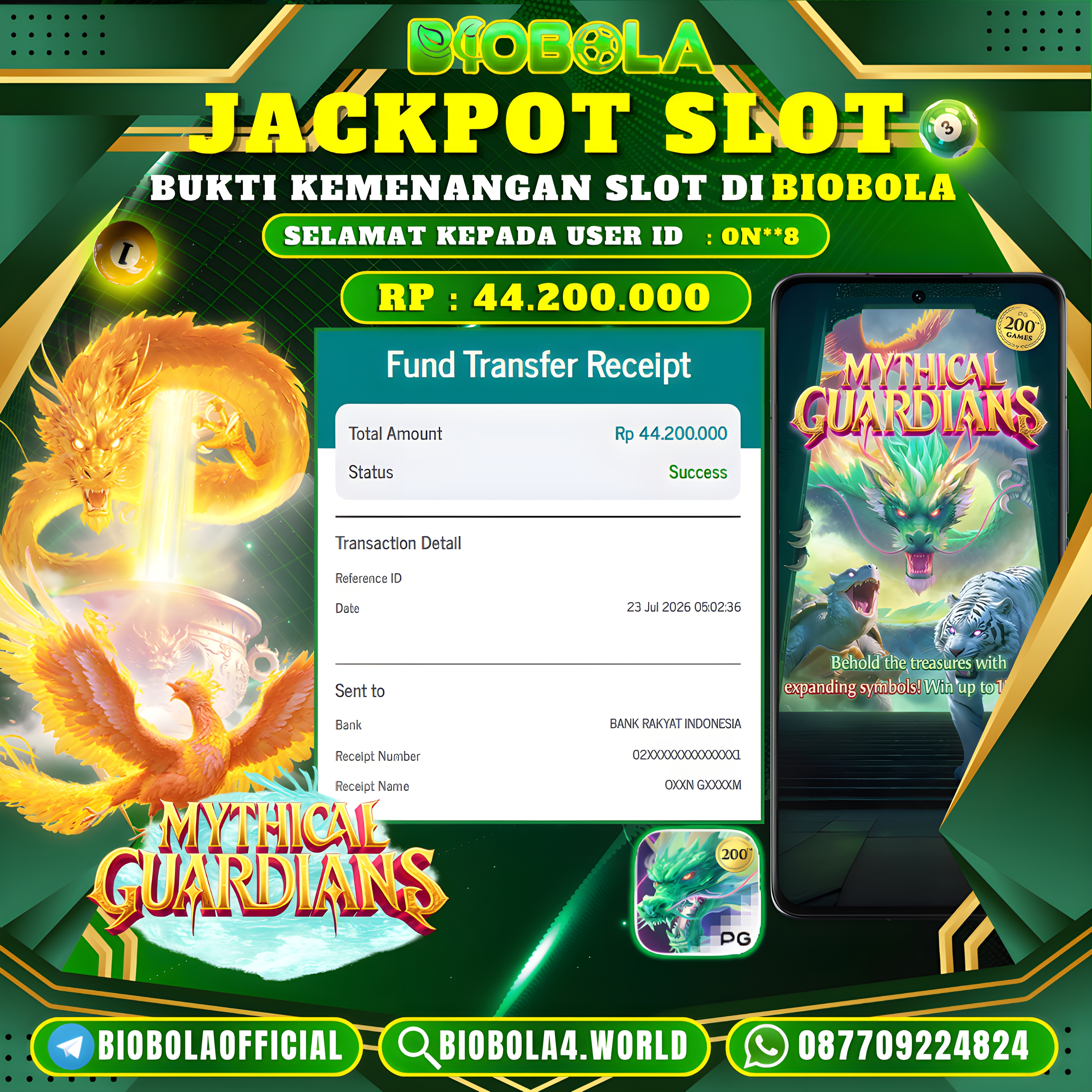 JP " Mythical Guardians " PG SOFT) 44.200.000 JT BIOBOLA DI BAYAR LUNAS !!