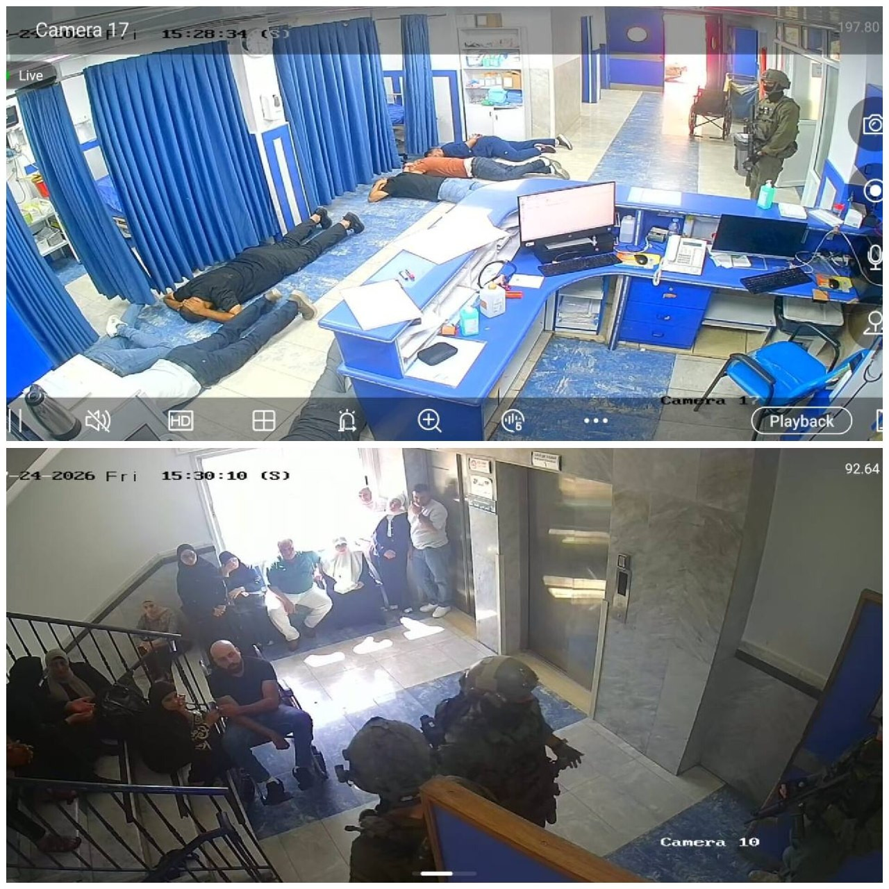 جنود الاحتلال ينكلون بالطواقم الطبية والموظفين وعدد من المدنيين ويحتجزونهم خلال اقتحام مستشفى نابلس التخصصي في مدينة نابلس....