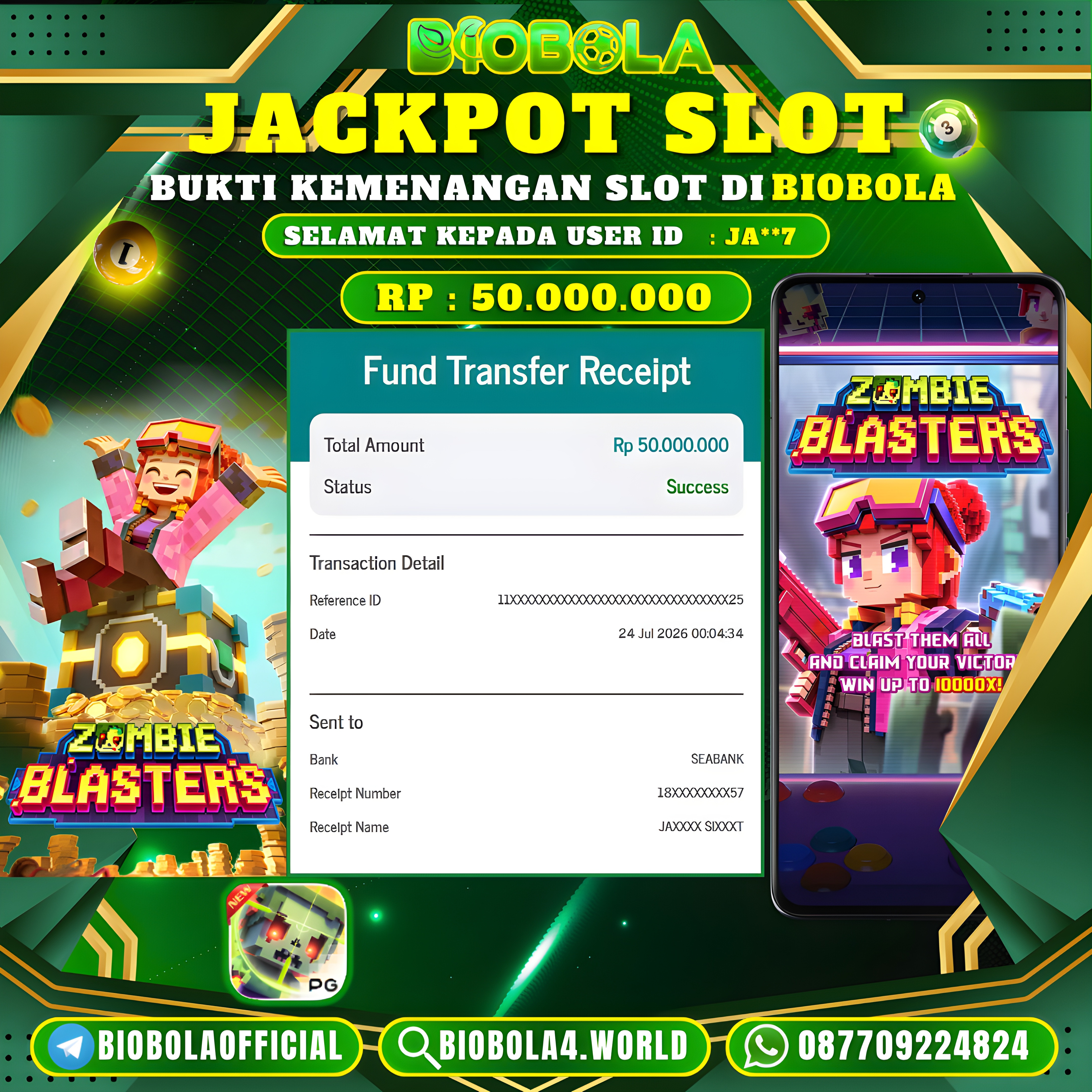 JP " Zombie Blasters " PG SOFT) 50.000.000 JT BIOBOLA DI BAYAR LUNAS !!