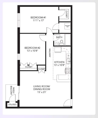 A 2 bedroom apartment floor plan with one bathroom 850x1024.png