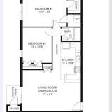 A 2 bedroom apartment floor plan with one bathroom 850x1024
