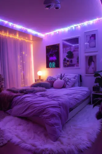 cozy bedroom purple led lights plush bedding modern wall art cozy bedroom purple led lights plush be.webp