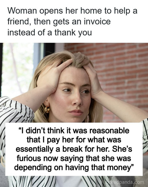 woman refusing pay friend house sitter.jpg