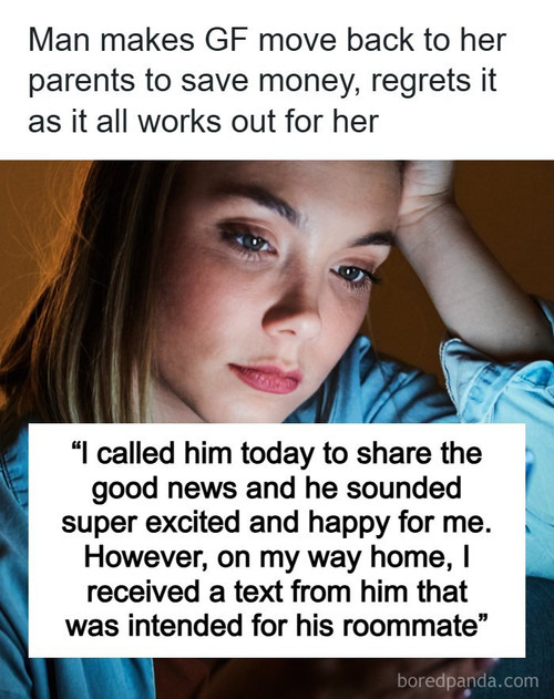 boyfriend accidentally sent text roommate upset new job.jpg