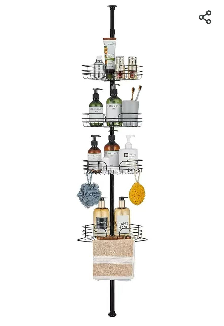 #rémunéré #Amazon<br>Étagère de douche d'Angle Télescopique avec 4 Paniers Etagères de Rangement de Salle de bain Réglable en Hauteur 73-265cm Sans Perçage Métal Noir