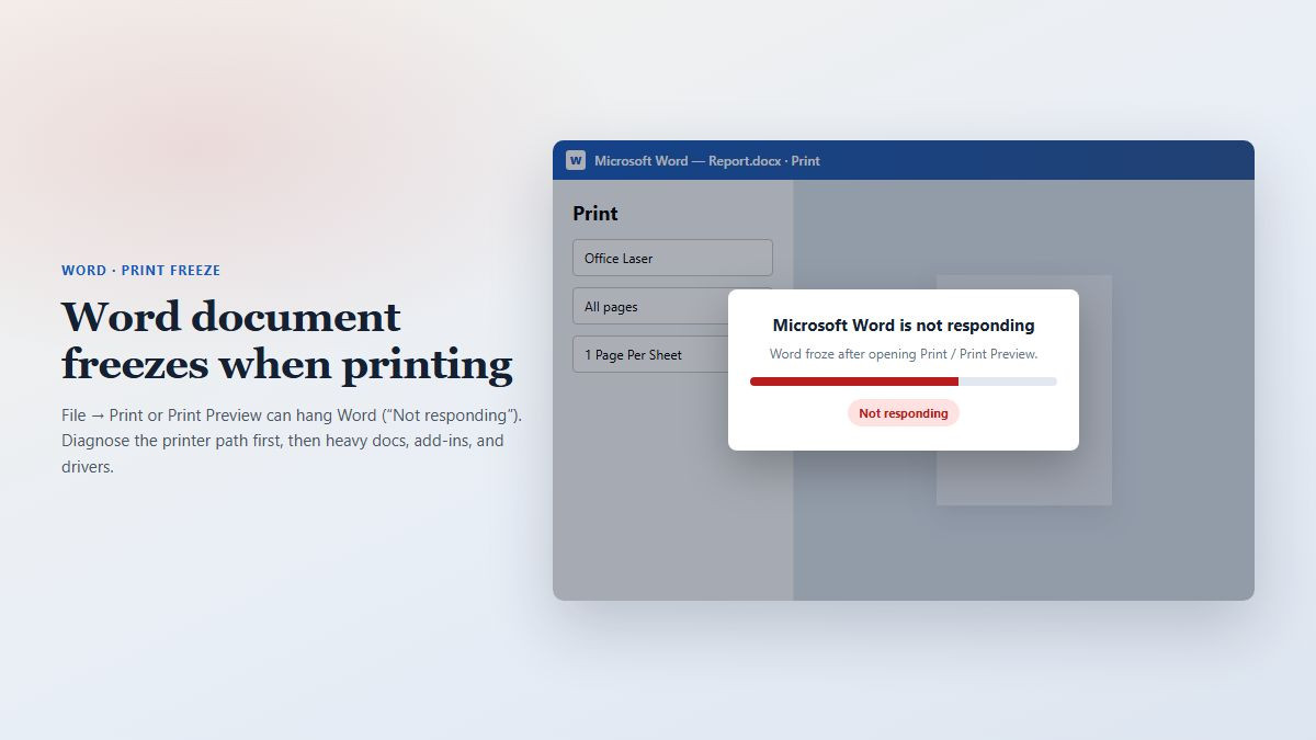 Microsoft Word not responding dialog after opening Print