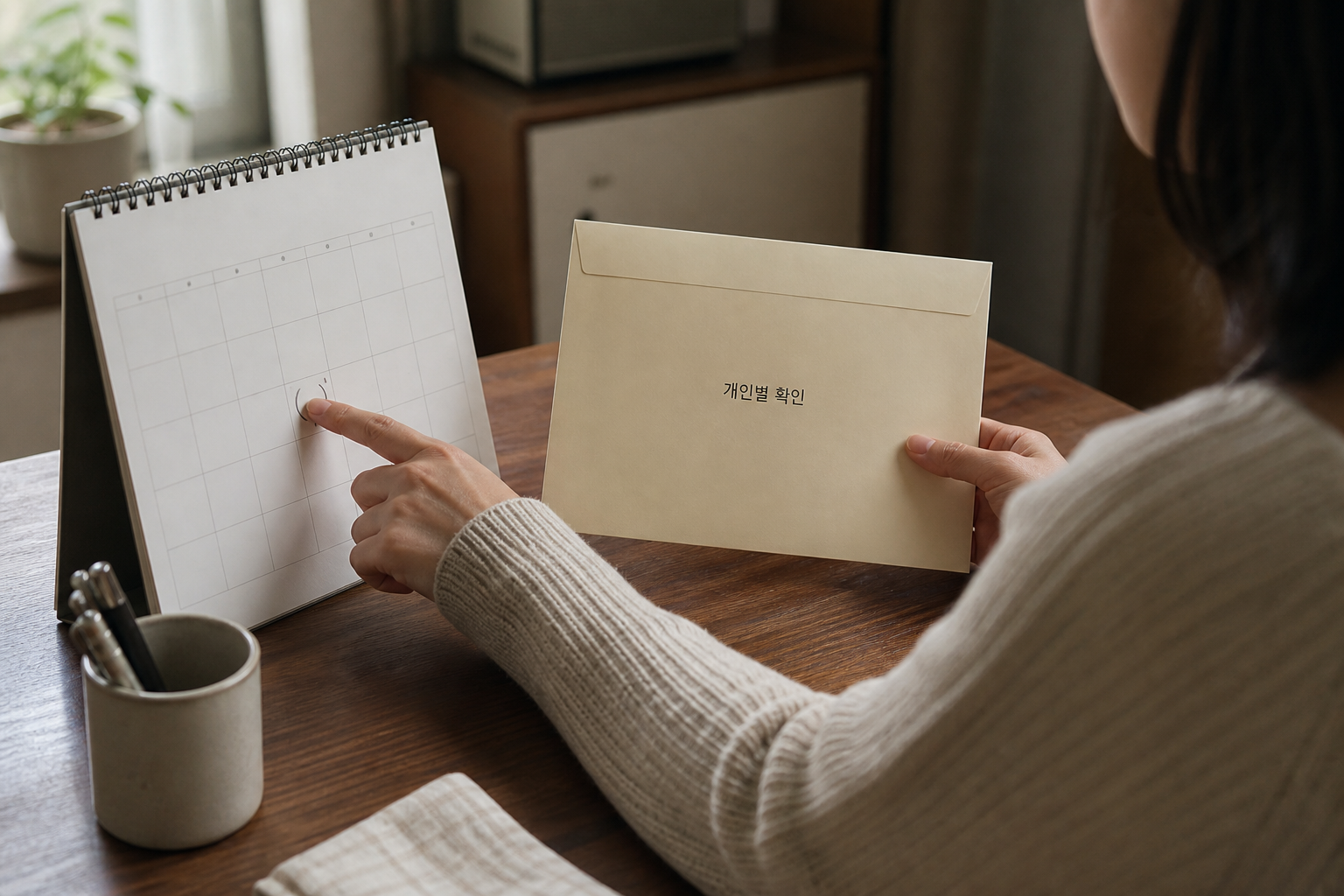 공휴일 달력과 개인별 연금 안내가 서로 다른 확인 항목임을 보여주는 장면