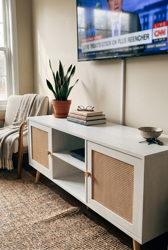 Wovena white TV cabinet with storage from DHS for media sorting.png