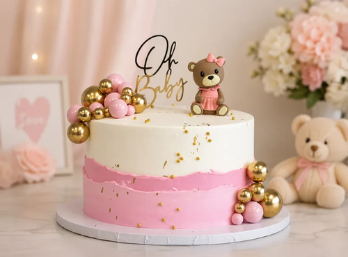 Pink Teddy Bear Baby Shower Cake in Brampton.png